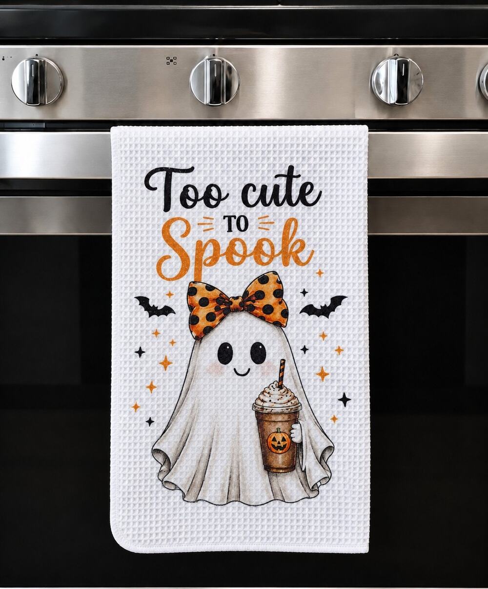 Too Cute to Spook Ghost Halloween Kitchen Towel Coffee Lover Decor
